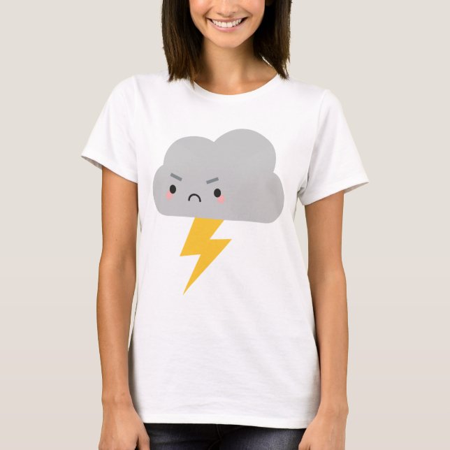 Kawaii Donner u. Blitz-Wolke T-Shirt (Vorderseite)