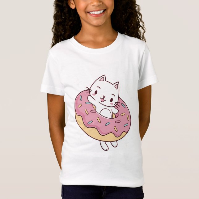 Kawaii Donut Cat T - Shirt - Niedlicher Cartoon Ki (Vorderseite)