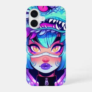 Kawaii Dragon Headdress Girl in Vaporwave Skies iPhone 16 Hülle
