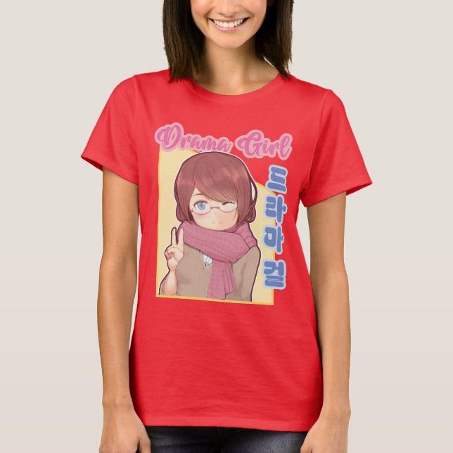 Kawaii Drama Girl mit koreanischer Hangul-Ästhetik T-Shirt (Vorderseite)