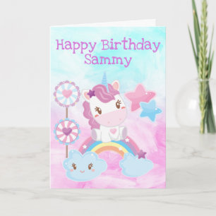 Kawaii Dreamy Unicorn Rainbow Cloud Happy Birthday Karte