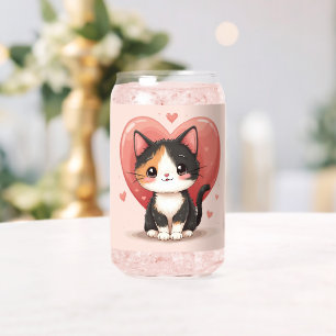 Kawaii Dreifarbenkatze Herz Valentinstag Design Dosenglas