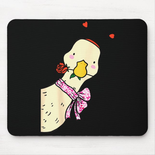 Kawaii Duck Rose Heart Bow Valentine Day Cute Anim Mousepad (Vorne)