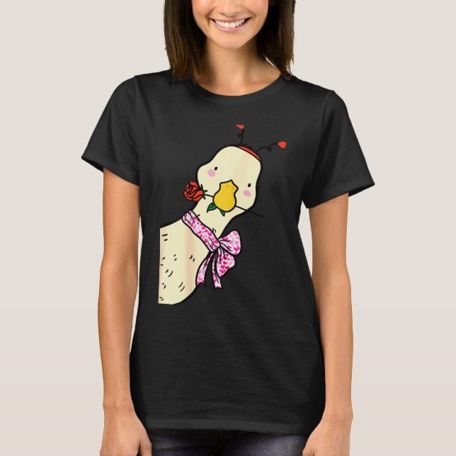 Kawaii Duck Rose Heart Bow Valentine Day Cute Anim T-Shirt (Vorderseite)