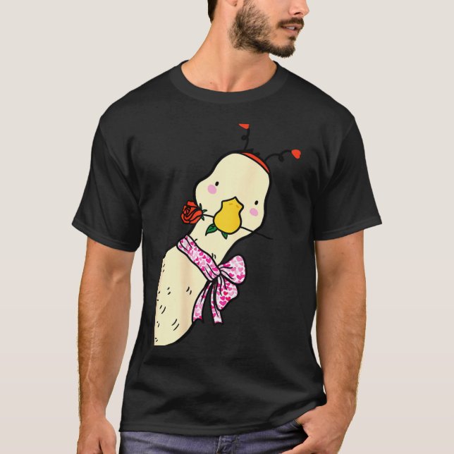 Kawaii Duck Rose Heart Bow Valentine Day Cute Anim T-Shirt (Vorderseite)