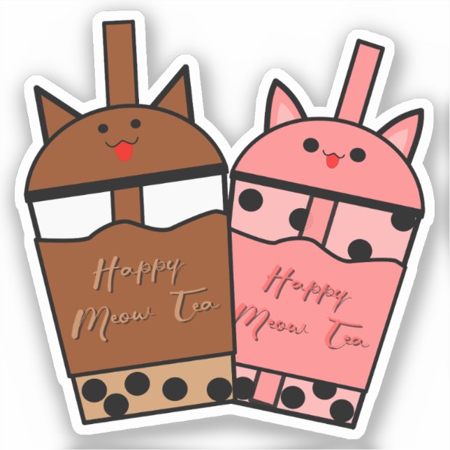 Kawaii Duo Meow Tea Vinyl Sticker (Vorderseite)