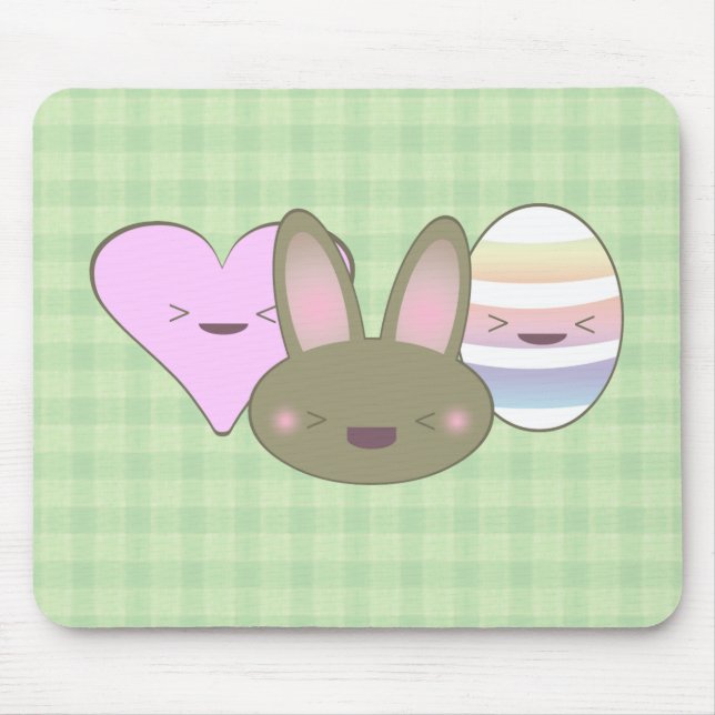 KAWAII EASTER TRIO BUNNY CHOCOLATE EGG HERZ GLÜCKL MOUSEPAD (Vorne)