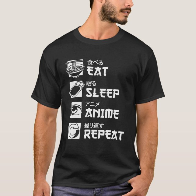 Kawaii Eat Sleep Anime Repeat Ramen Japanese Weeb T-Shirt (Vorderseite)