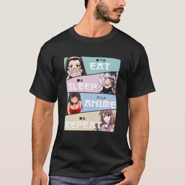 Kawaii Eat Sleep Anime Wiederholen Niedlicher japa T-Shirt (Vorderseite)