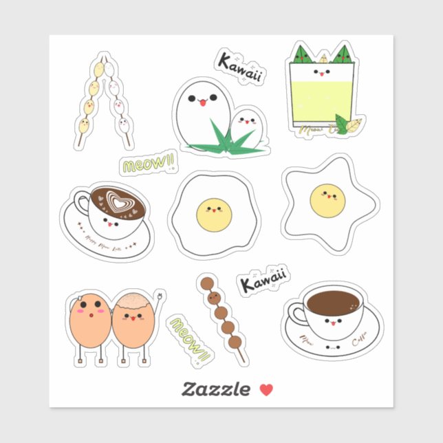 Kawaii Eggs & Coffee Aufkleber (Blatt)