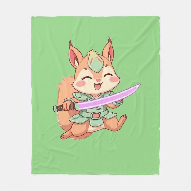 Kawaii Eichhörnchen Samurai. Fleecedecke (Vorderseite)