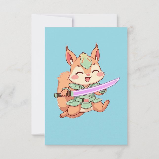 Kawaii Eichhörnchen Samurai. Mitteilungskarte (Vorderseite)