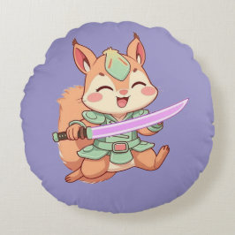 Kawaii Eichhörnchen Samurai. Rundes Kissen