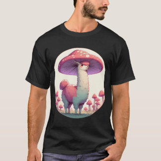 Kawaii einfach lächelnd Lama in Mushroom Hat T-Shirt