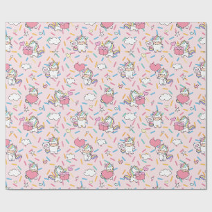 Kawaii Einhorn & Herzen Muster auf Rosa Geschenkpapier