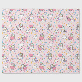 Kawaii Einhorn & Herzen Muster auf Rosa Geschenkpapier