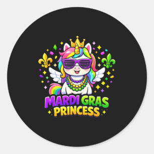 Kawaii Einhorn Mardi Gras Prinzessin Einhorn Fett Runder Aufkleber