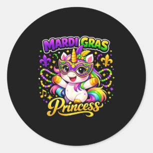 Kawaii Einhorn Mardi Gras Prinzessin Einhorn Fett Runder Aufkleber