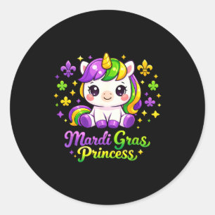 Kawaii Einhorn Mardi Gras Prinzessin Einhorn Fette Runder Aufkleber