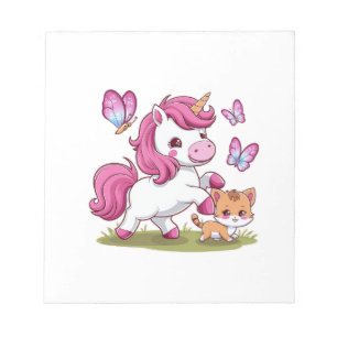 Kawaii Einhorn mit Katze und Schmetterlingen Langa Notizblock