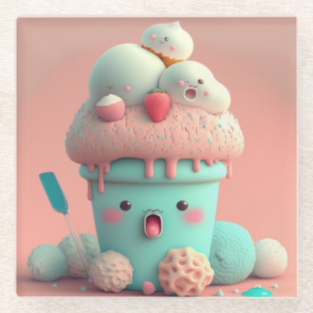 Kawaii-Eis Glasuntersetzer (Vorderseite)