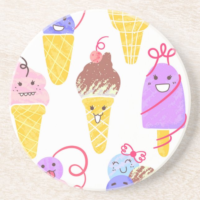 Kawaii Eis, niedlich, nahtlos. Getränkeuntersetzer (Vorne)