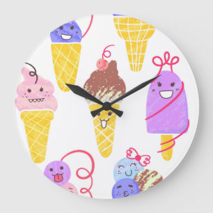 Kawaii Eis, niedlich, nahtlos. Große Wanduhr