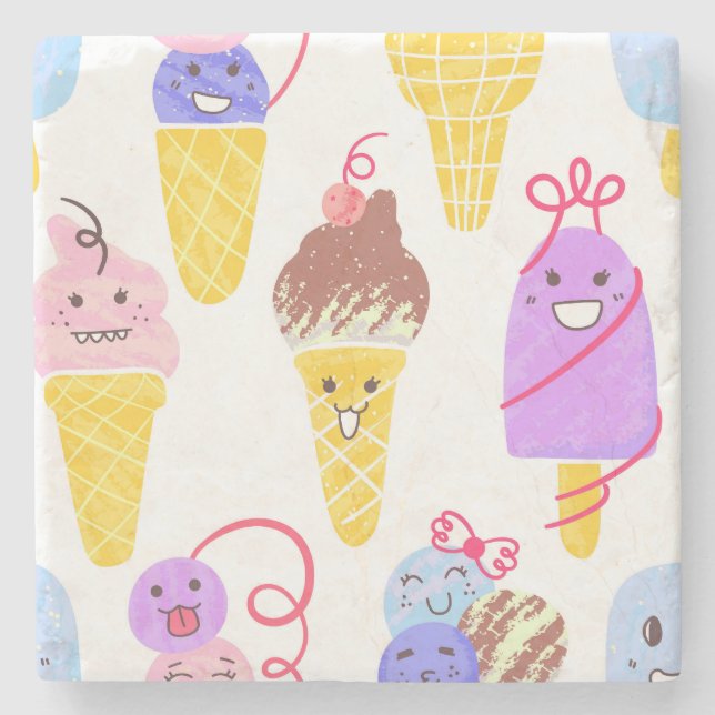 Kawaii Eis, niedlich, nahtlos. Steinuntersetzer (Vorderseite)