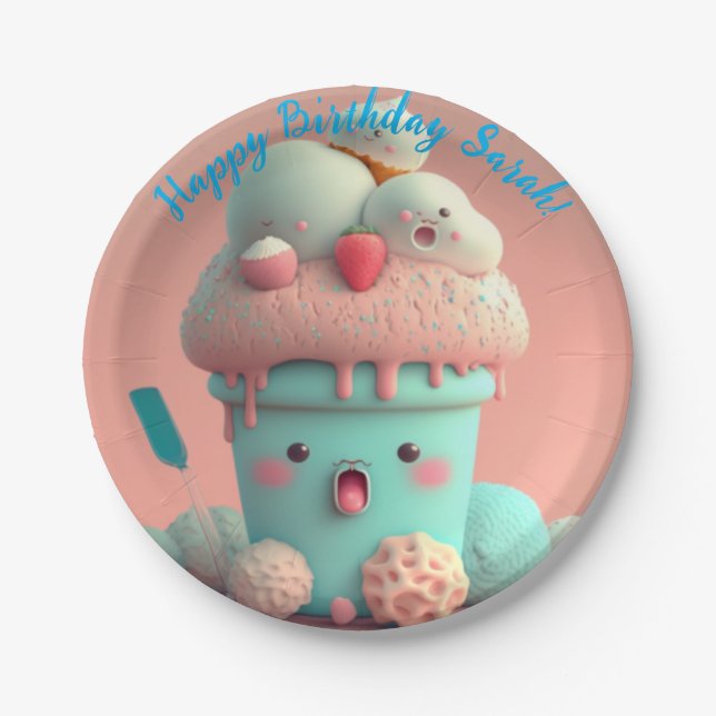 Kawaii-Eis Pappteller (Vorderseite)