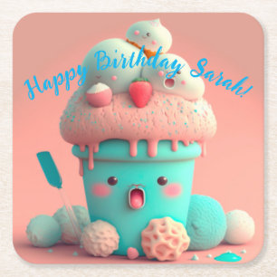 Kawaii-Eis Rechteckiger Pappuntersetzer