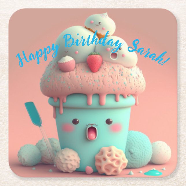 Kawaii-Eis Rechteckiger Pappuntersetzer (Vorderseite)