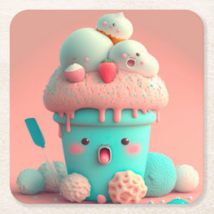 Kawaii-Eis Rechteckiger Pappuntersetzer