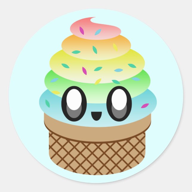 Kawaii Eis Regenbogensprinkles Runder Aufkleber (Vorderseite)