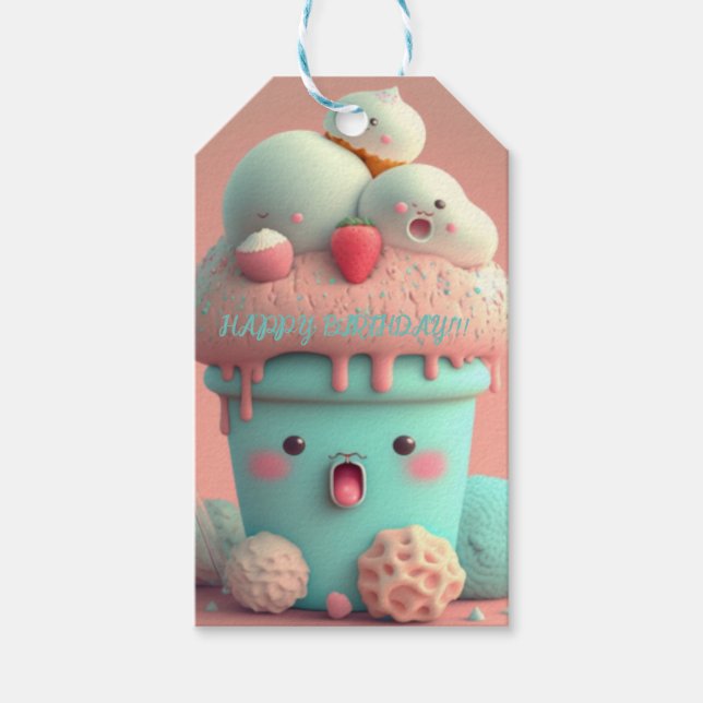 Kawaii-Eisbecher Geschenkanhänger (Vorderseite)