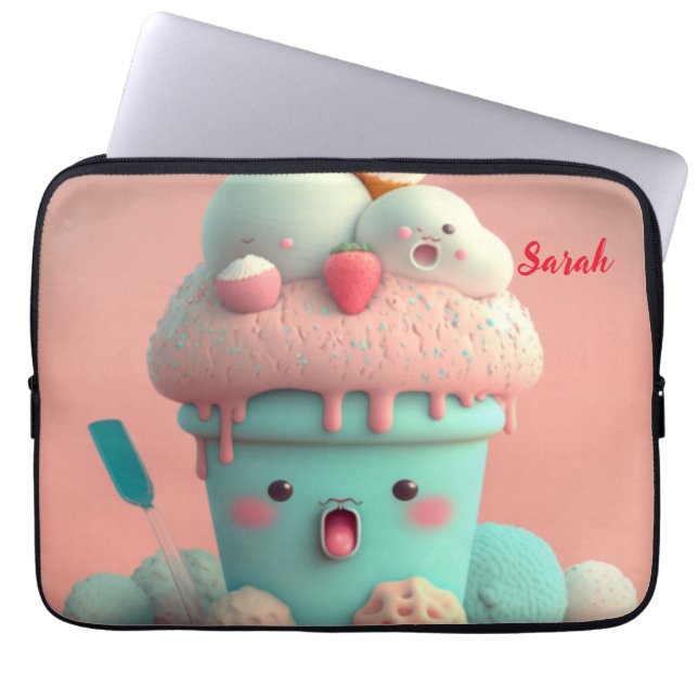 Kawaii-Eisbecher Laptopschutzhülle (Vorderseite)