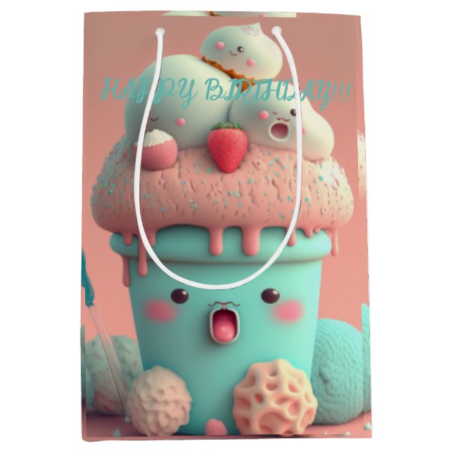 Kawaii Eiscreme Becher Medium Geschenktasche Mittlere Geschenktüte (Vorderseite)