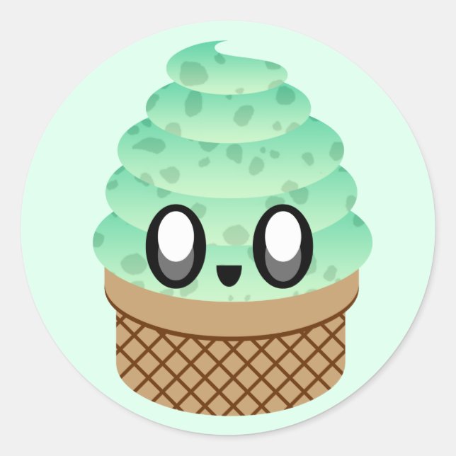 Kawaii-Eiscreme-Minze-Schokoladensplitter Runder Aufkleber (Vorderseite)