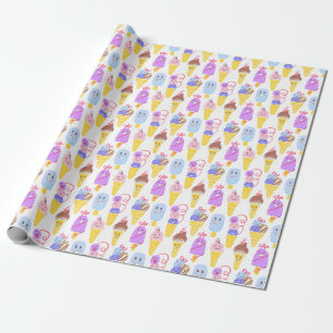Kawaii-Eiscreme, süß, nahtloses Muster. Geschenkpapier