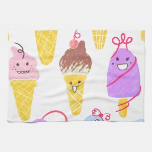 Kawaii-Eiscreme, süß, nahtloses Muster. Geschirrtuch