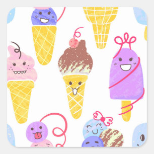 Kawaii-Eiscreme, süß, nahtloses Muster. Quadratischer Aufkleber