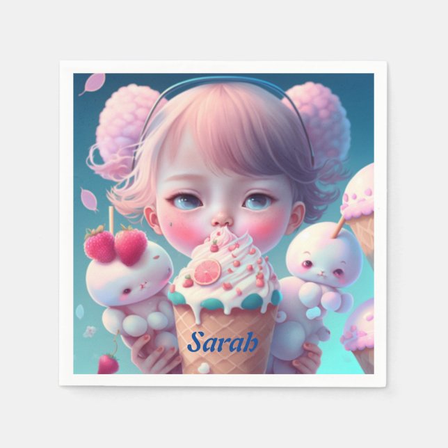 Kawaii-Eismädchen Serviette (Vorderseite)