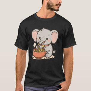 Kawaii Elephant Eating Ramen - Niedlich Noodle Bow T-Shirt