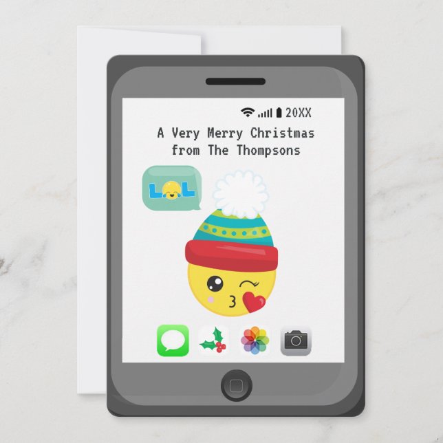 Kawaii Emoji themed Frohe Weihnachtsgrüße Karte (Vorderseite)