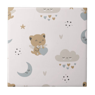 Kawaii Engelkatzen & Wolken (2) Fliese