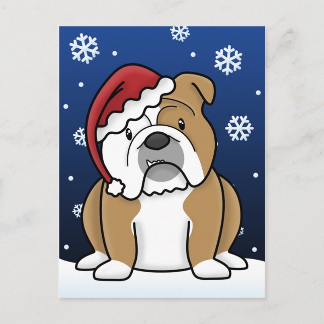 Kawaii English Bulldog Christmas Postcard Feiertagspostkarte (Vorderseite)