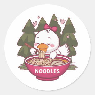 Kawaii-Ente, die Ramen isst Runder Aufkleber