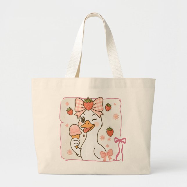 Kawaii-Ente mit Erdbeereis Jumbo Stoffbeutel (Vorne)