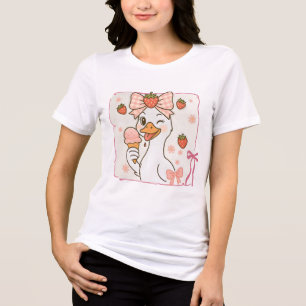 Kawaii-Ente mit Erdbeereis Tri-Blend Shirt