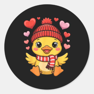 Kawaii-Ente Valentinstag Herzen Winter-Schal Runder Aufkleber