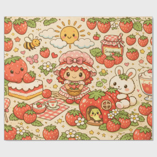 Kawaii-Erdbeer-Picknick-Geschenkpapier Geschenkpapier